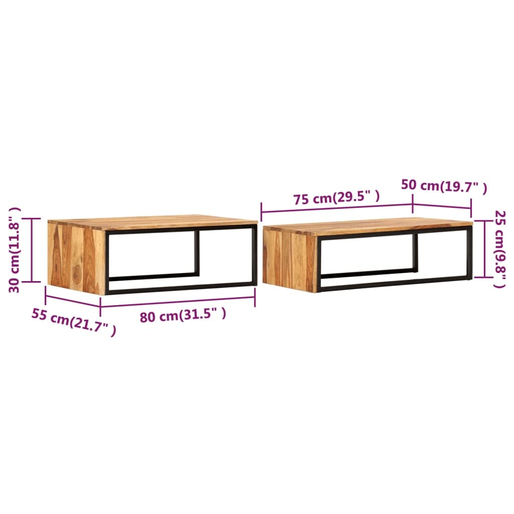 2 pcs Solid Sheesham Wood Nesting Coffee Table X640