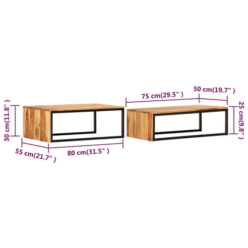 2 pcs Solid Sheesham Wood Nesting Coffee Table X640