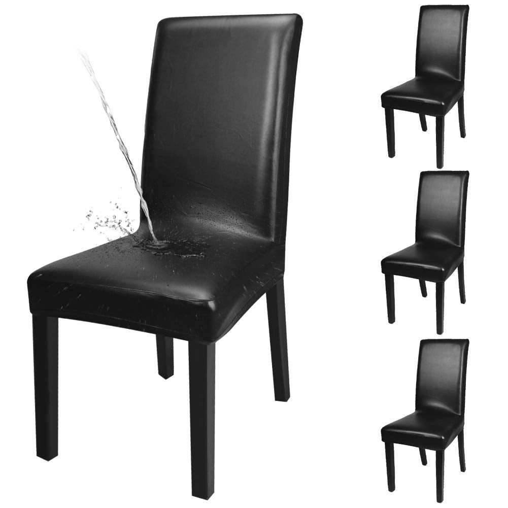 Black Pu Leather Chair Covers Set of 4 D745