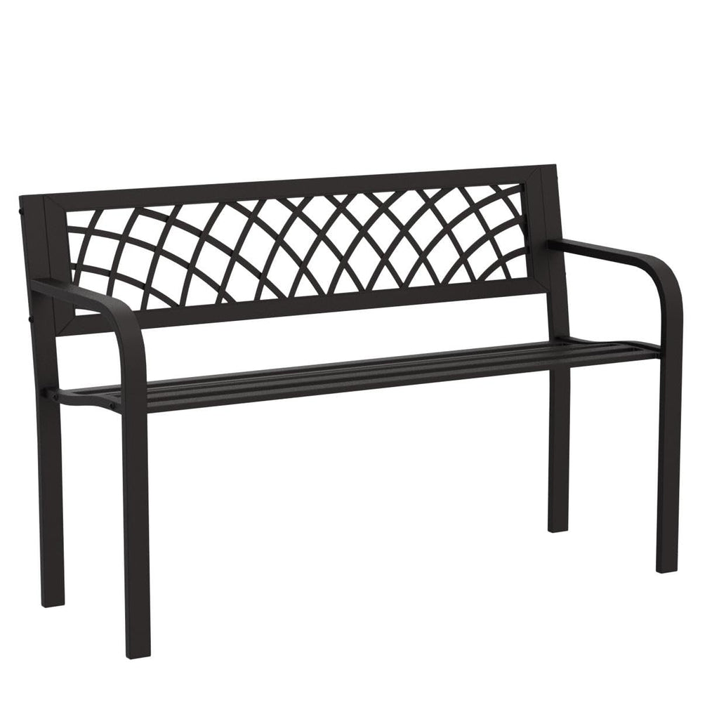 Black Metal Outdoor Patio Bench with Armrests F9571