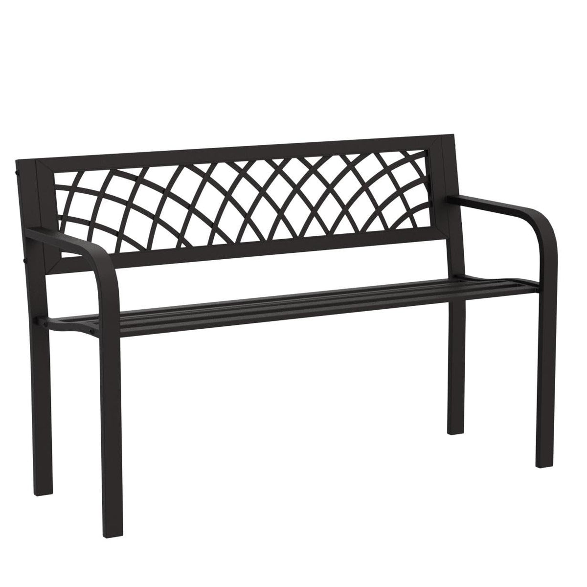 Black Metal Outdoor Patio Bench with Armrests F9571