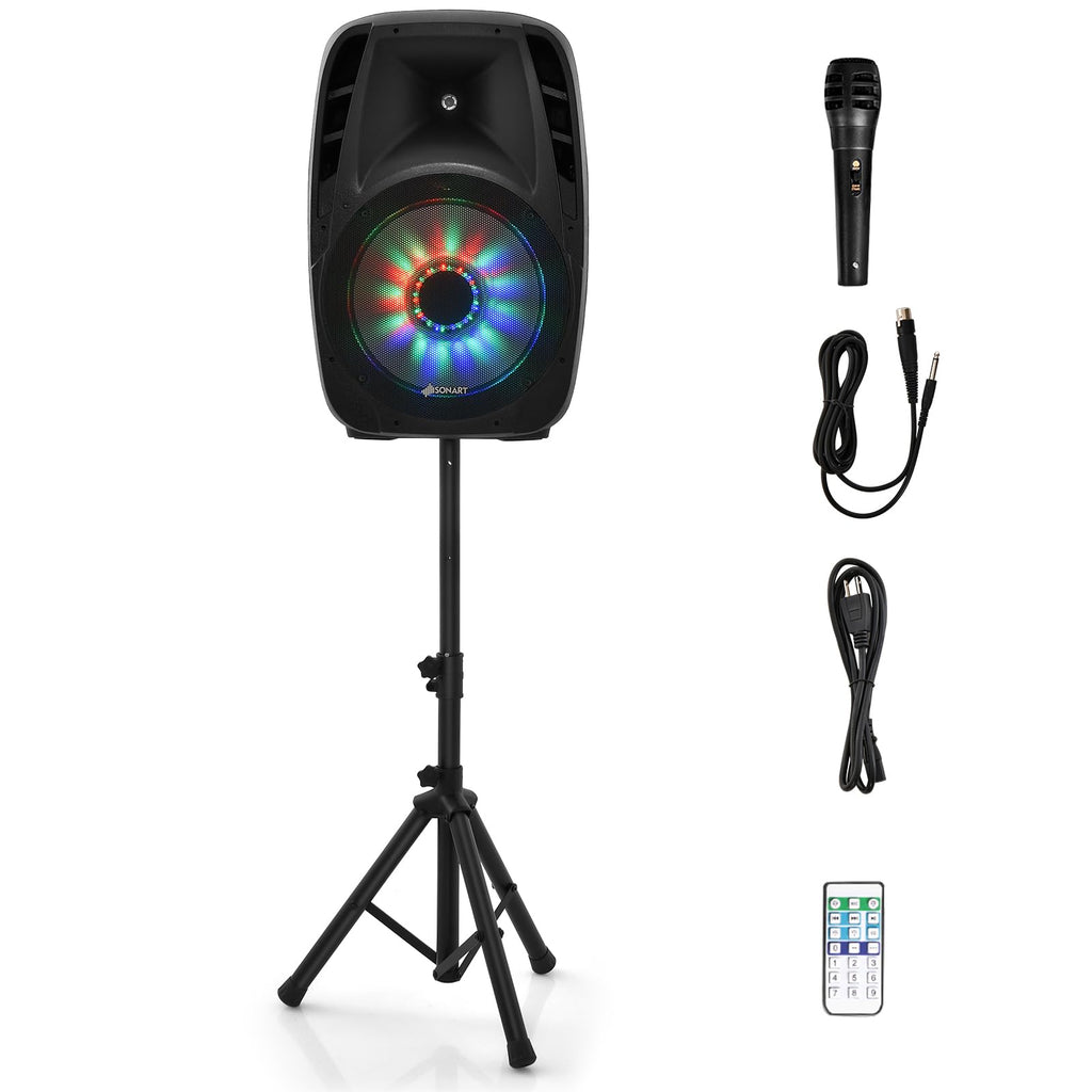 Portable 15" 1500W 2-Way Bluetooth PA Speaker System Set with Stand H15858