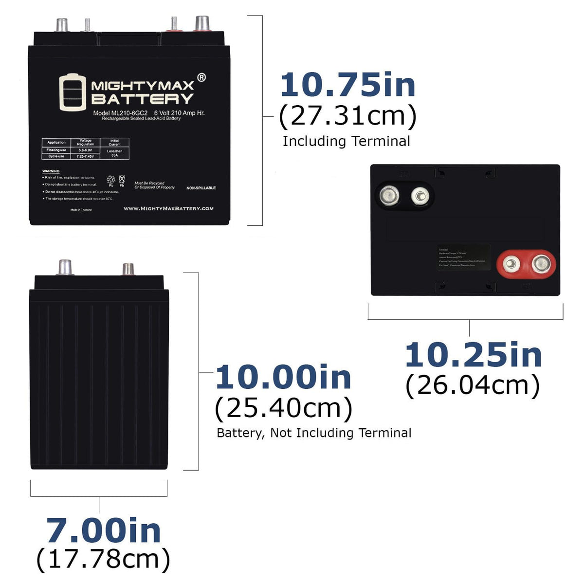 6V 210AH Dual Terminal SLA Replacement Battery 4 Pack O853373