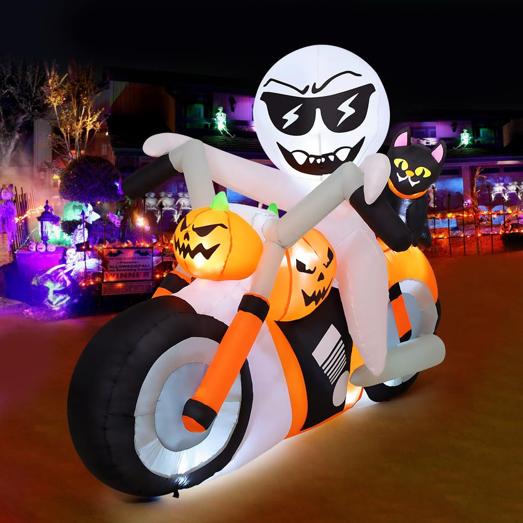 6 FT Halloween Inflatables Ghost Pumpkin Cat Motorcycle with Built-in LEDs X819
