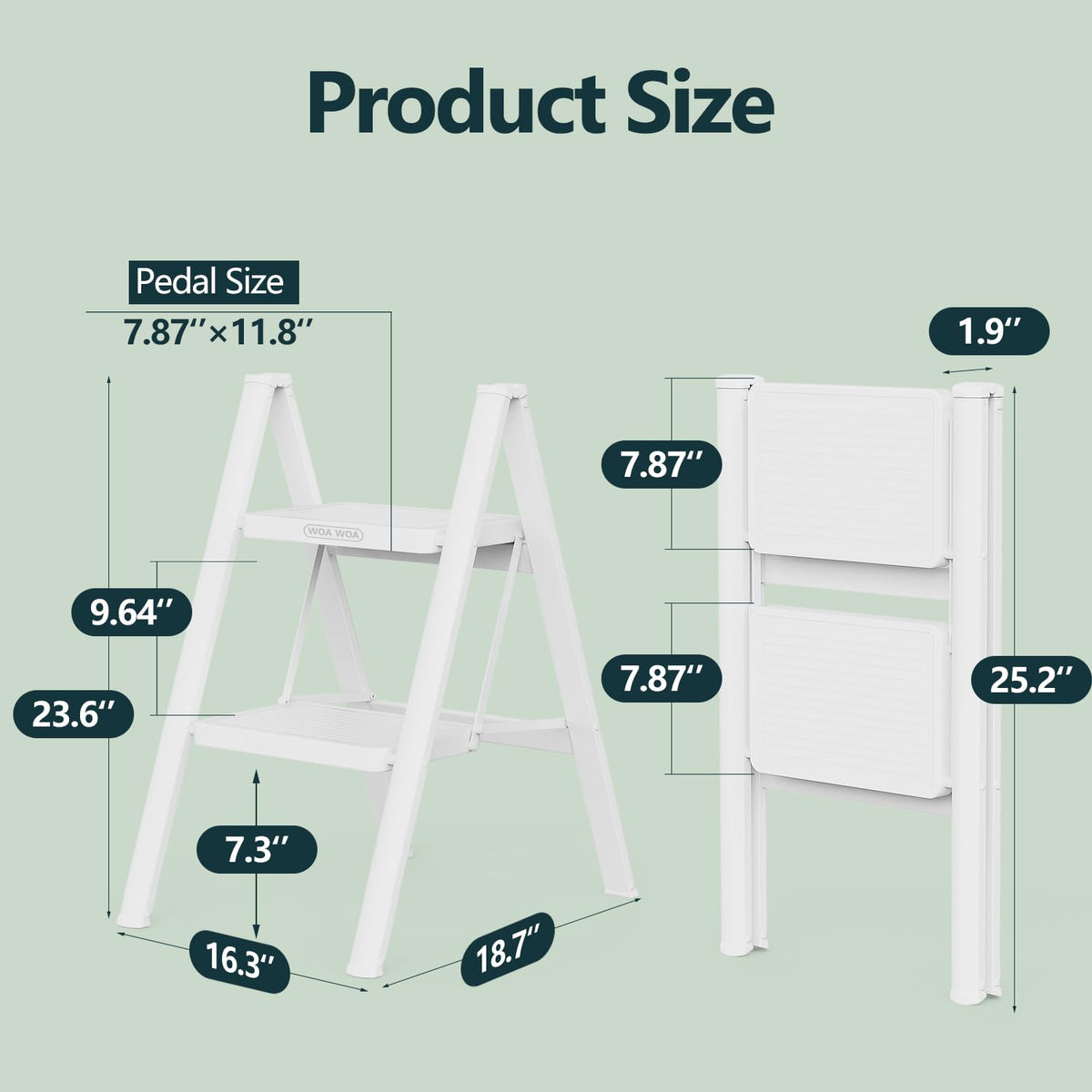 2 Step Foldable Step Stool White W765