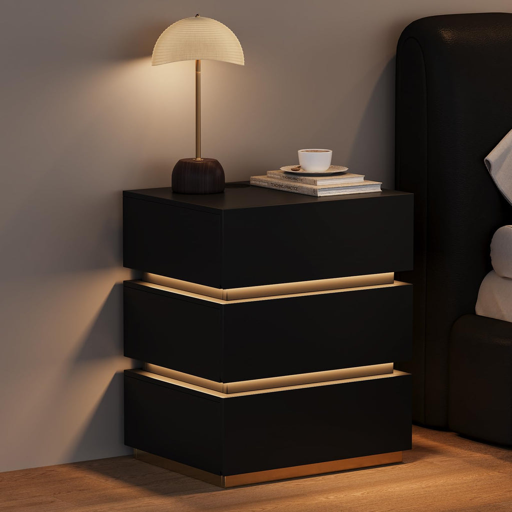 Black Set of 2 Nightstand with Wireless Charging and 3 Drawers Z992992