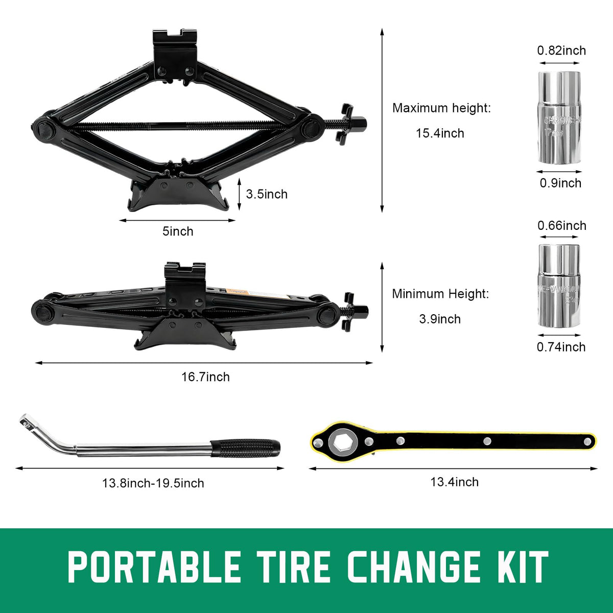 2 Ton Portable Scissor Jack Kit with Lug Wrench Q626