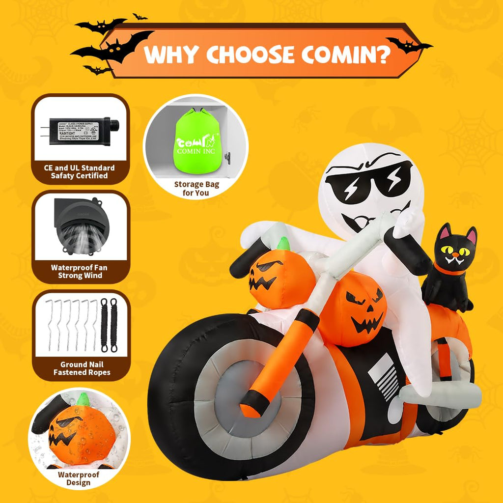 6 FT Halloween Inflatables Ghost Pumpkin Cat Motorcycle with Built-in LEDs X819