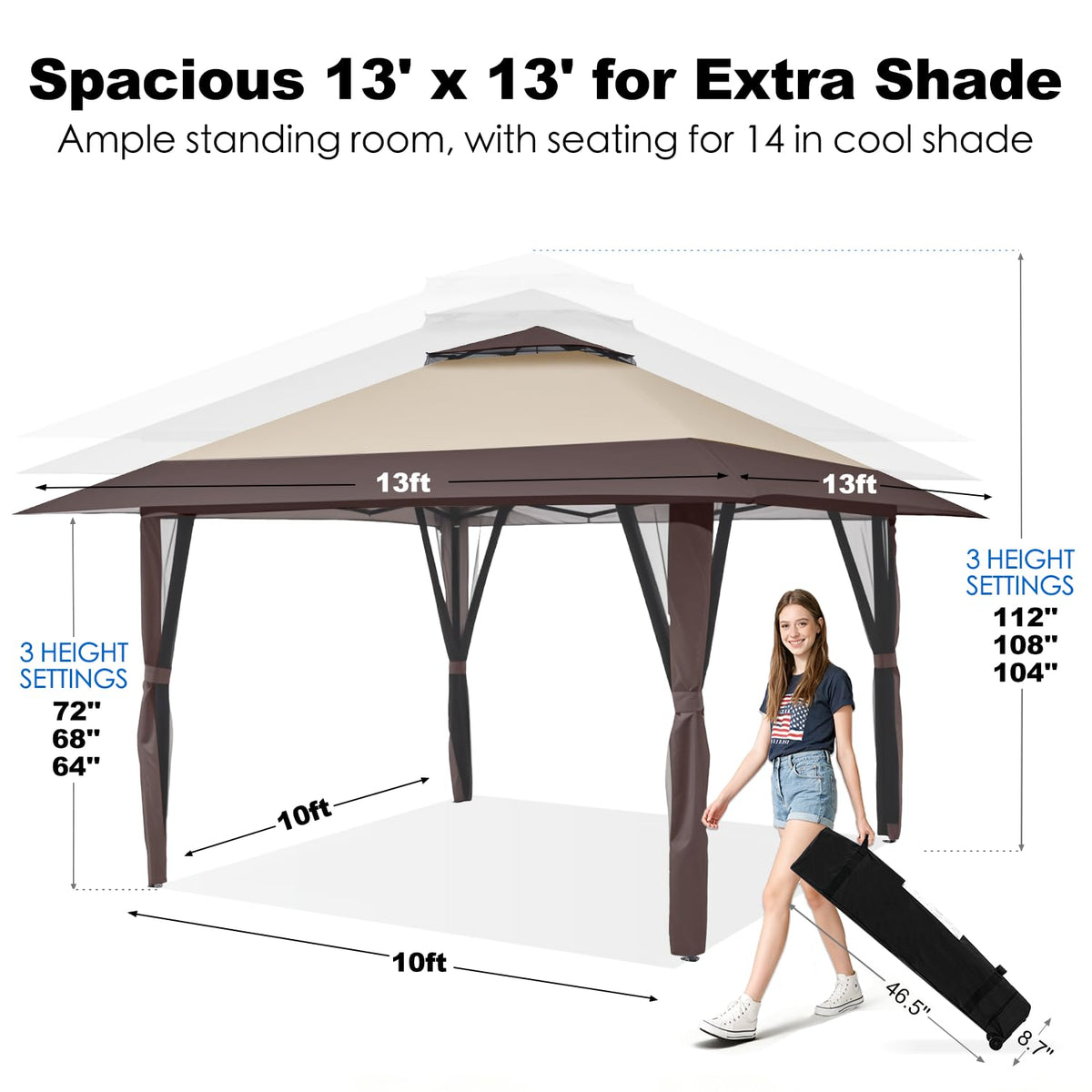 13x13 Pop Up Gazebo with Mosquito Netting Sidewall Y681595