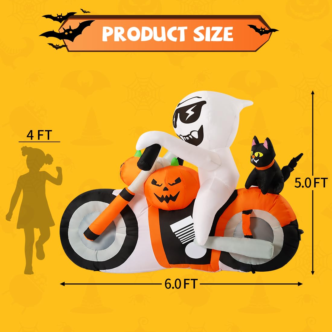 6 FT Halloween Inflatables Ghost Pumpkin Cat Motorcycle with Built-in LEDs X819