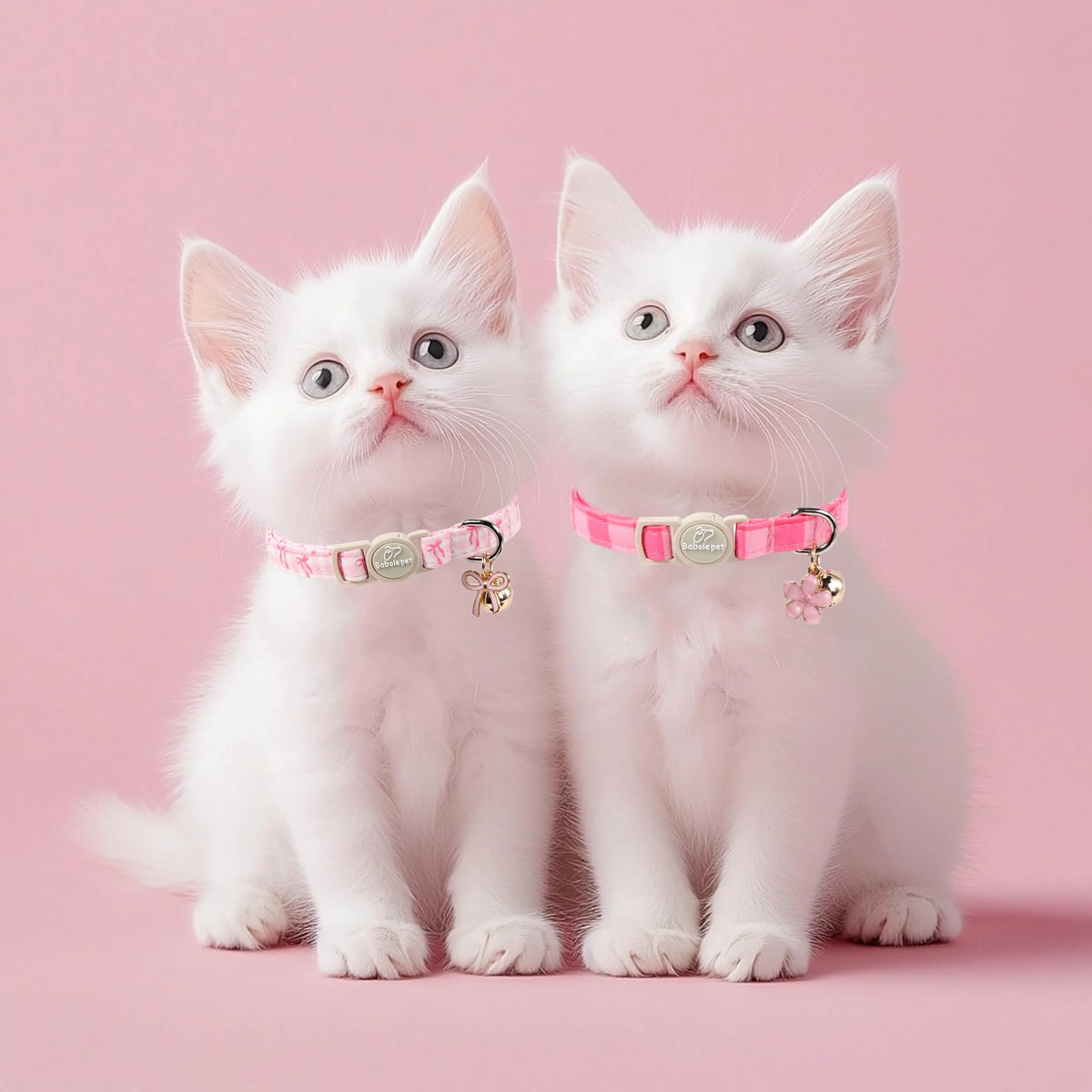 Pink Breakaway Cat Collar with Bell, Bow and Flower Pendant M737