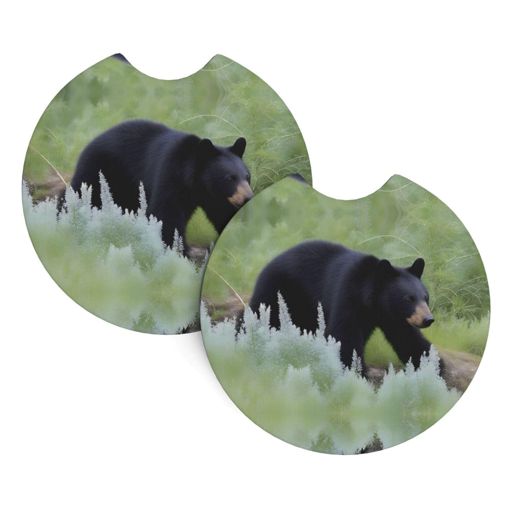 Black Bear Pattern Rubber Car Coasters Set of 2 R9212