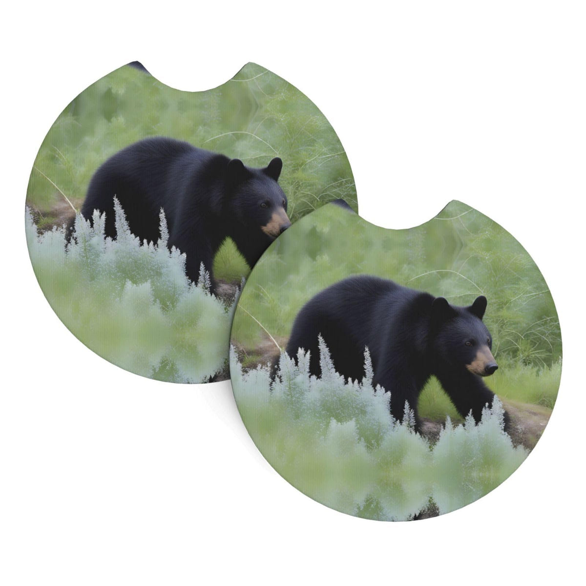 Black Bear Pattern Rubber Car Coasters Set of 2 R9212