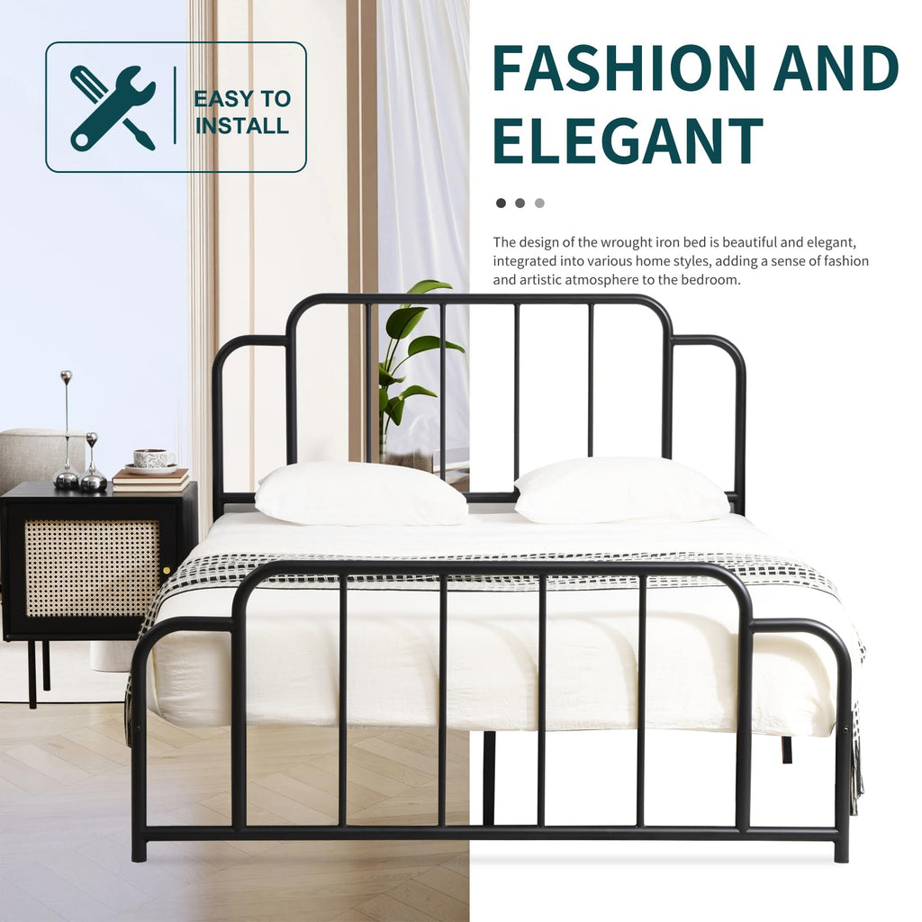 Black Full Size Metal Bed with Headboard and Footboard G700579