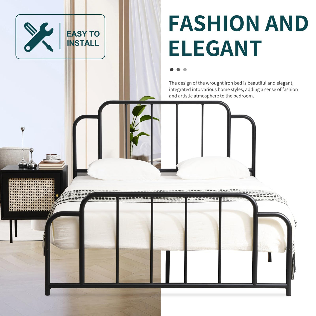 Black Full Size Metal Bed with Headboard and Footboard G700579