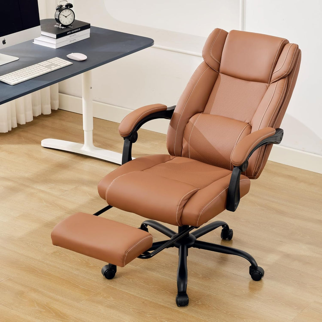 Brown Ergonomic Reclining Office Chair with Footrest and Lumbar Support X14649