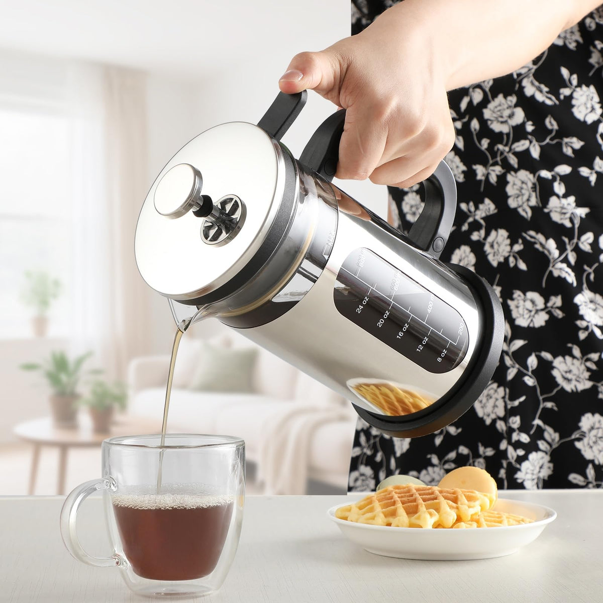 34 oz Borosilicate Glass Stainless Steel French Press F142868