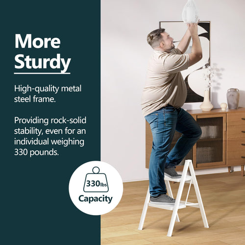 2 Step Foldable Step Stool White W765