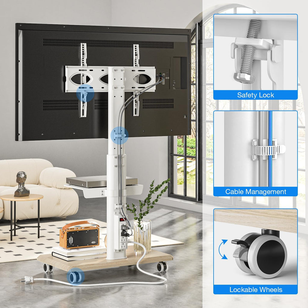 White Height Adjustable Rolling TV Stand for 32-75 Inch TVs S66169