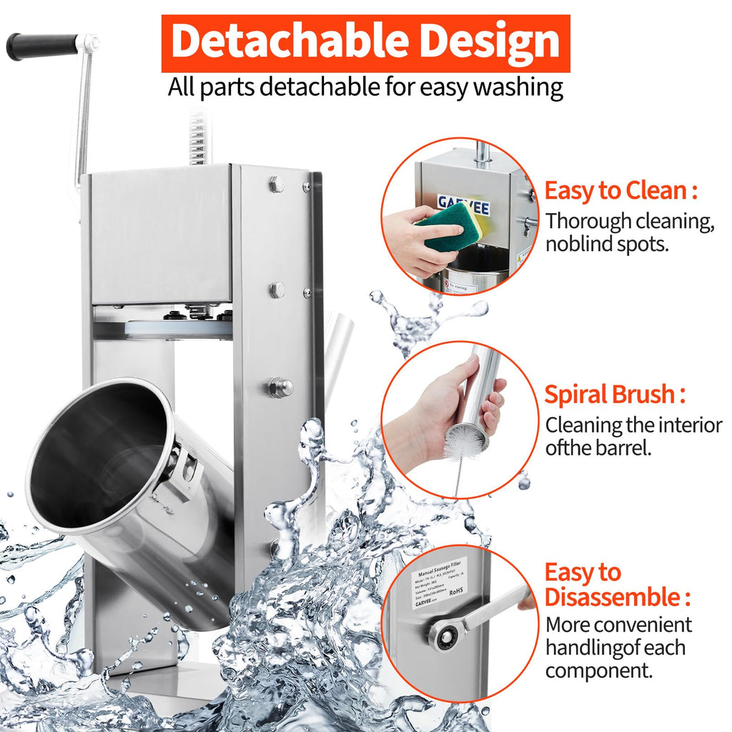 7LBS/3L 304 Stainless Steel Manual Sausage Stuffer with 5 Filling Tubes I408291