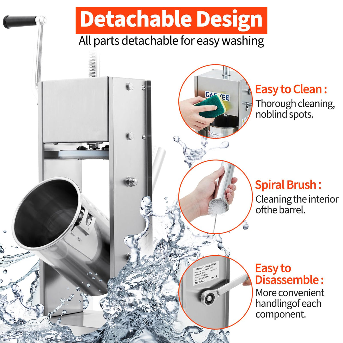 7LBS/3L 304 Stainless Steel Manual Sausage Stuffer with 5 Filling Tubes I408291
