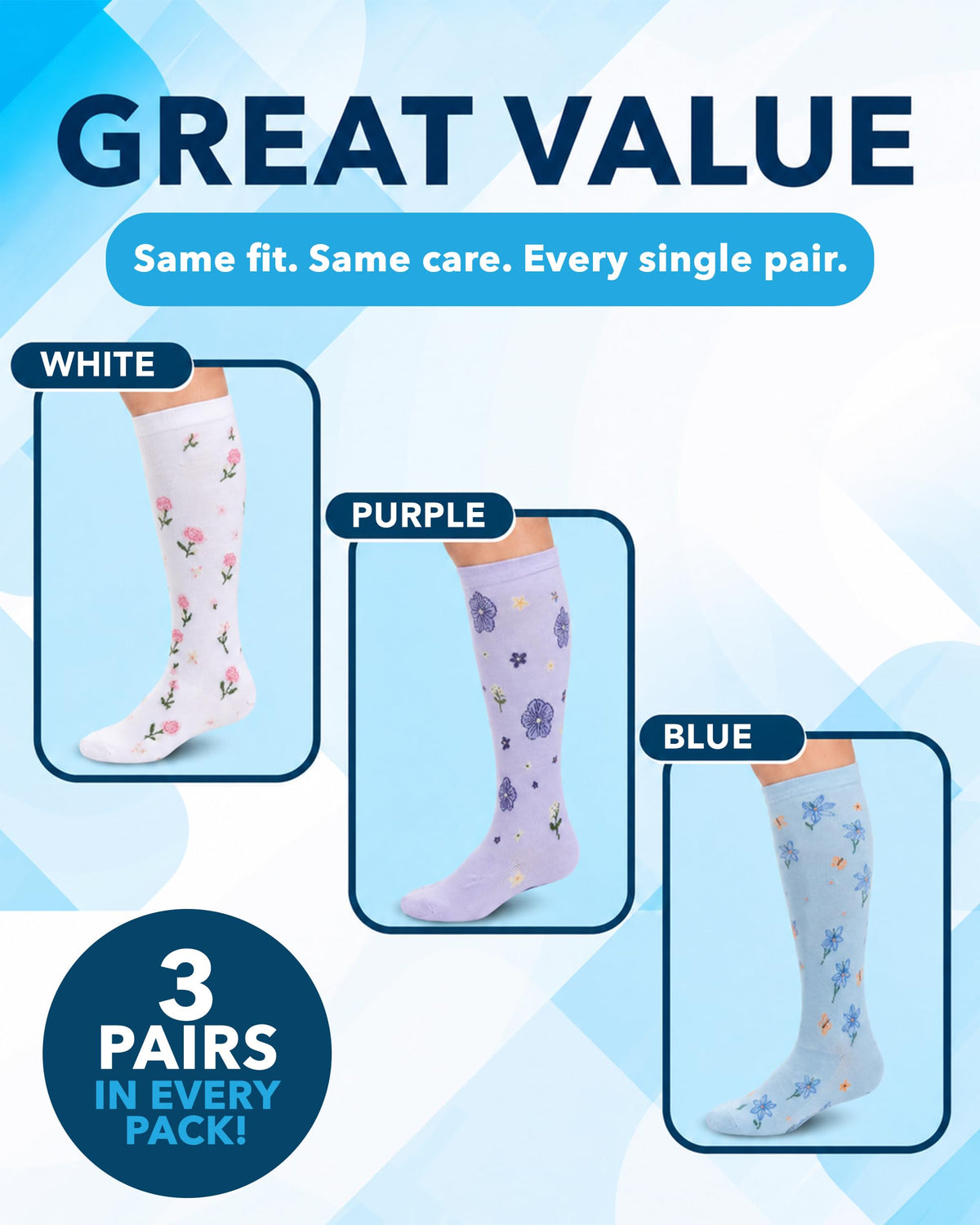 Bamboo Viscose 8-15 mmHg Knee High Compression Socks 3 Pairs W651
