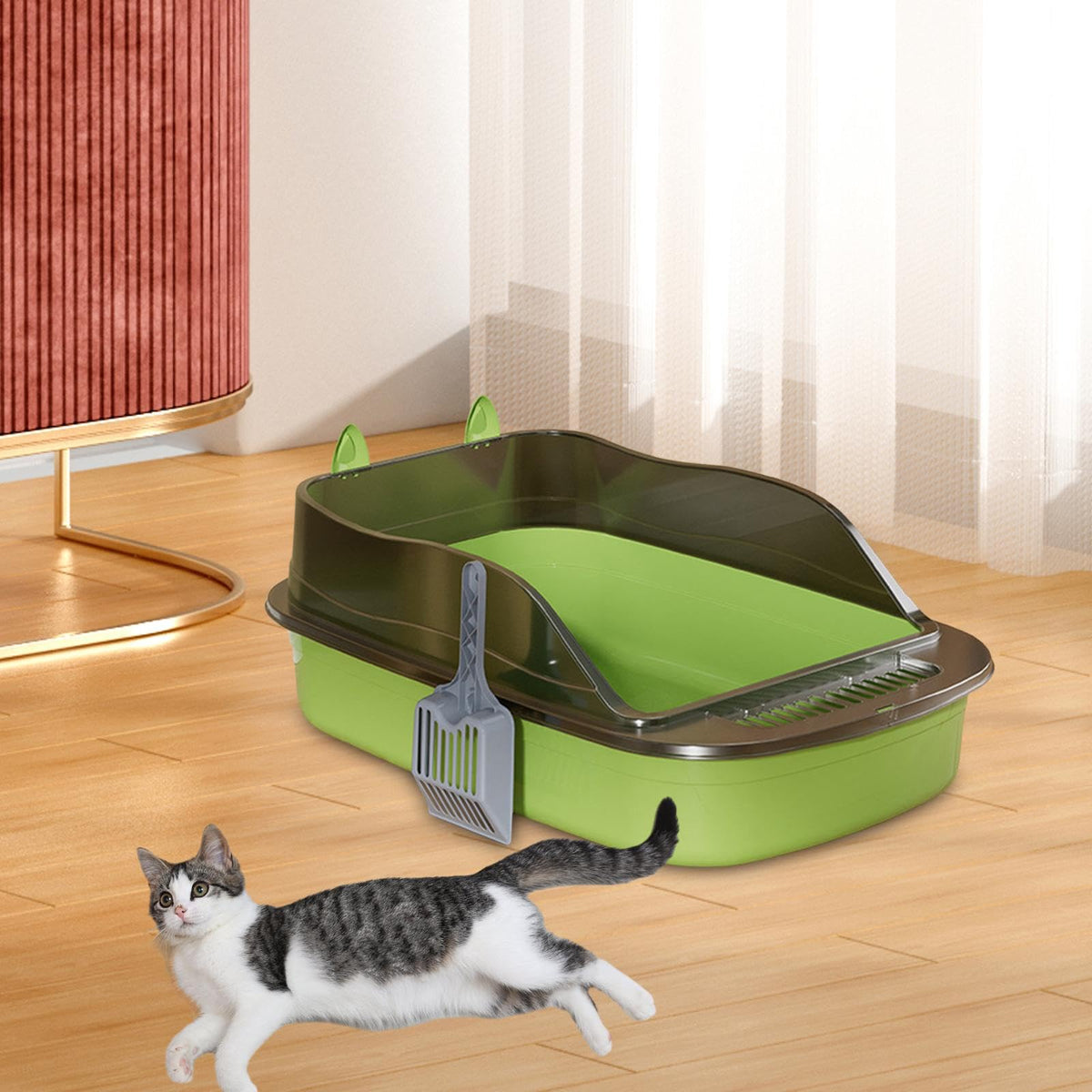 Green Semi Closed Sifting Cat Litter Box E3401