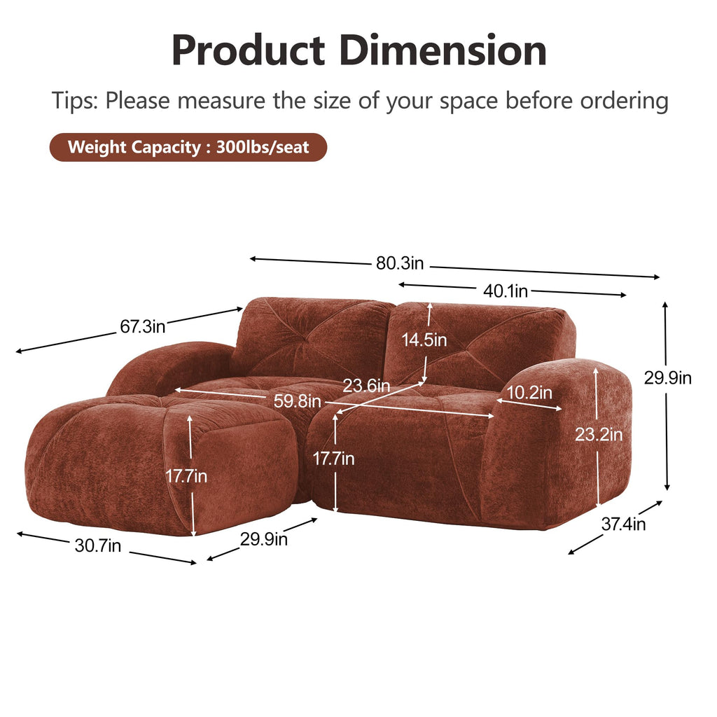 L-Shaped Velvet Sofa with Ottoman X756