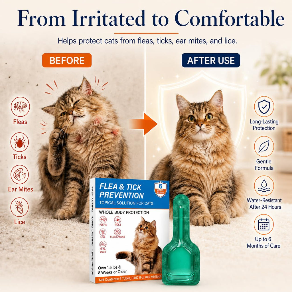 Waterproof Topical Flea & Tick Preventative for Cats, 6 Doses T596