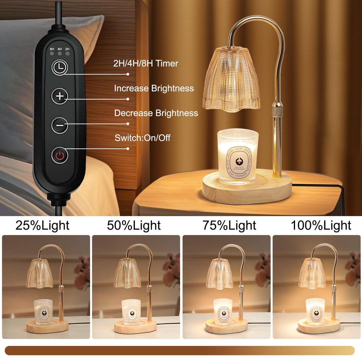 Adjustable Candle Warmer Lamp with Timer & Dimmer T498