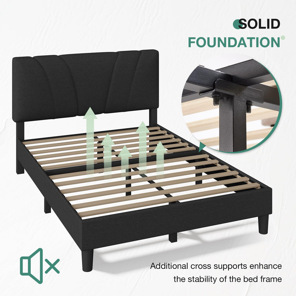 Queen Size Linen Upholstered Bed Frame with Headboard A775