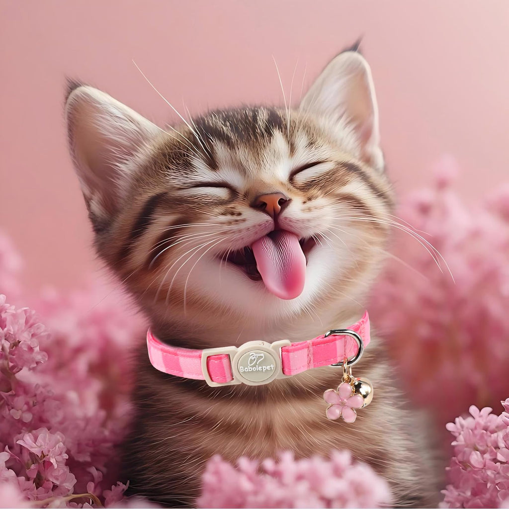 Pink Breakaway Cat Collar with Bell, Bow and Flower Pendant M737
