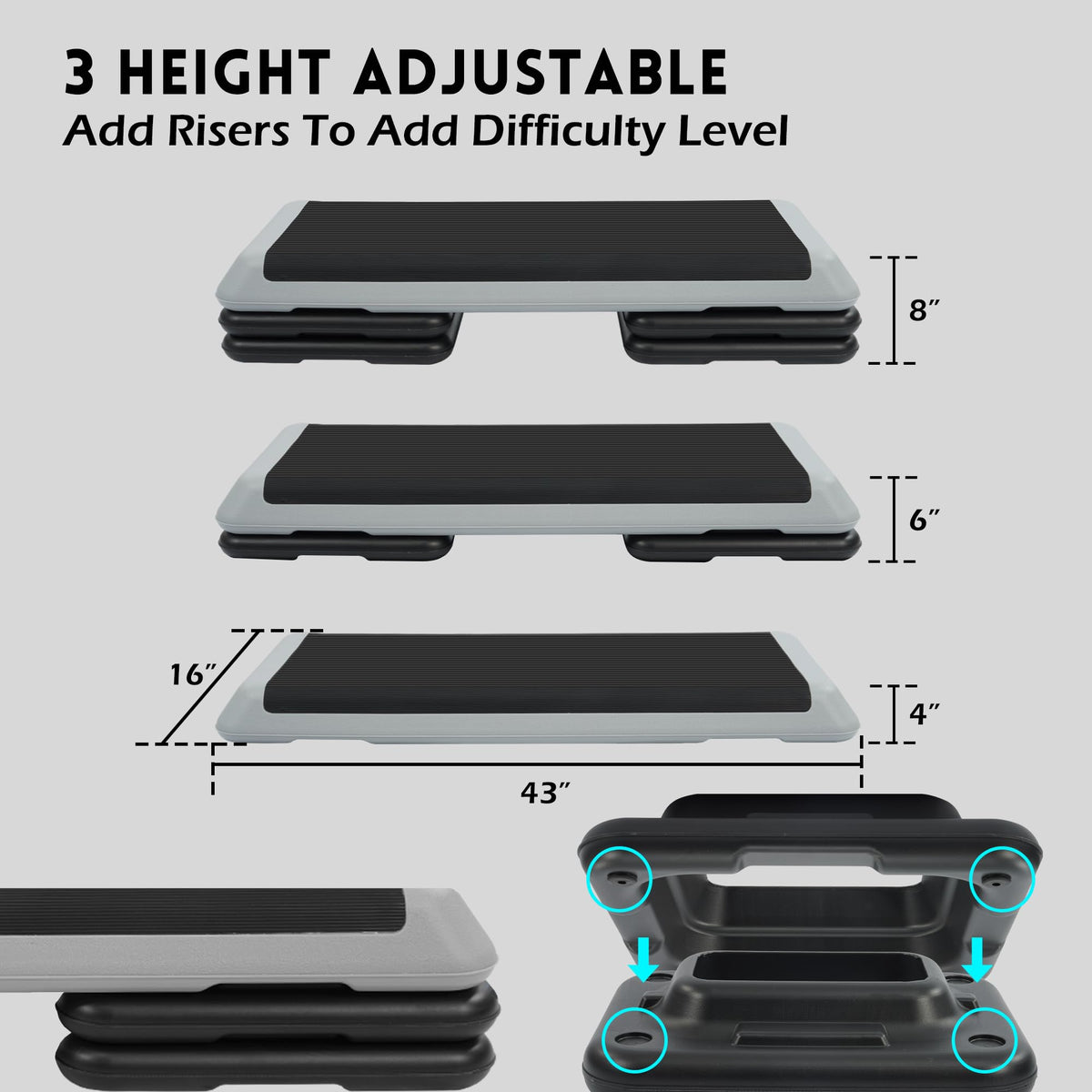 Adjustable Step Aerobic Platform with 4 Stackable Risers J74867
