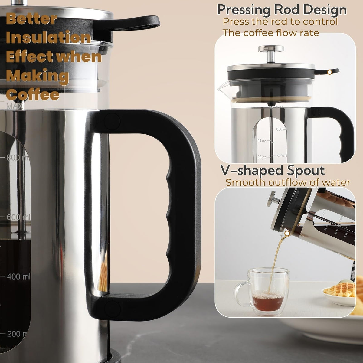 34 oz Borosilicate Glass Stainless Steel French Press F142868