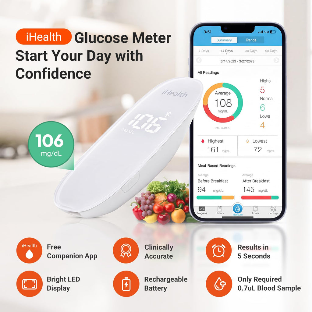 Wireless Smart Glucose Monitor Kit, 100 Strips & 100 Lancets H634