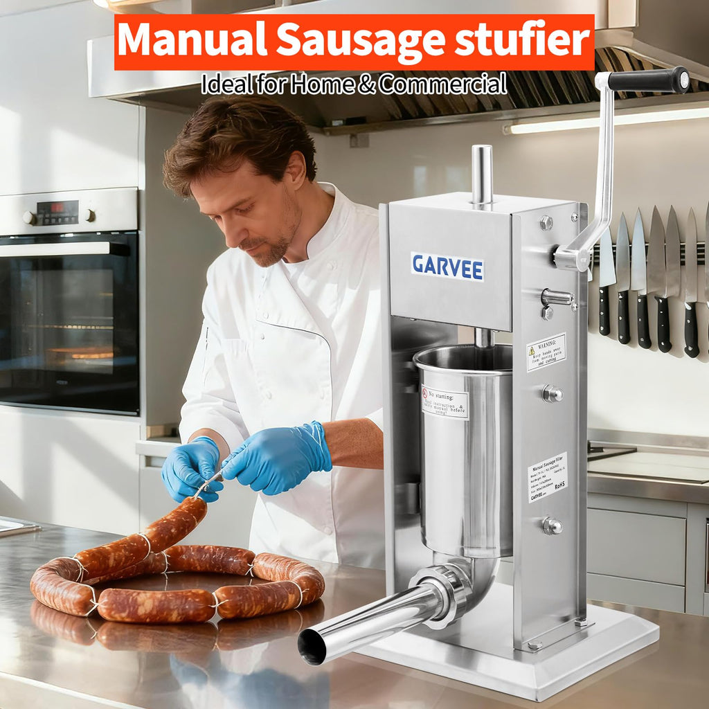 7LBS/3L 304 Stainless Steel Manual Sausage Stuffer with 5 Filling Tubes I408291