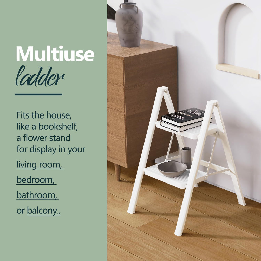 2 Step Foldable Step Stool White W765