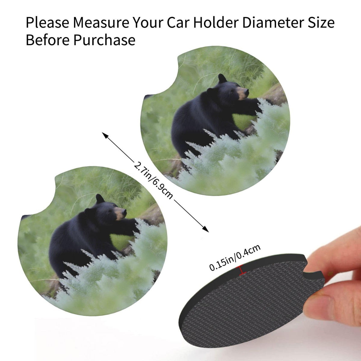 Black Bear Pattern Rubber Car Coasters Set of 2 R9212