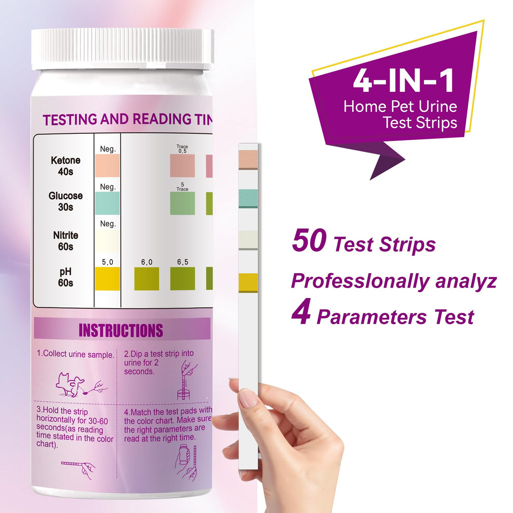 Dog & Cat Urine Test Strips, 4-in-1 Pet Urinalysis Testing Kit K3548