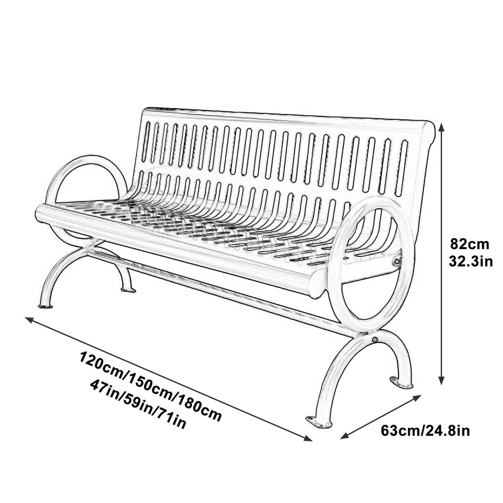 Metal Garden Bench with Backrest and Armrests U4897