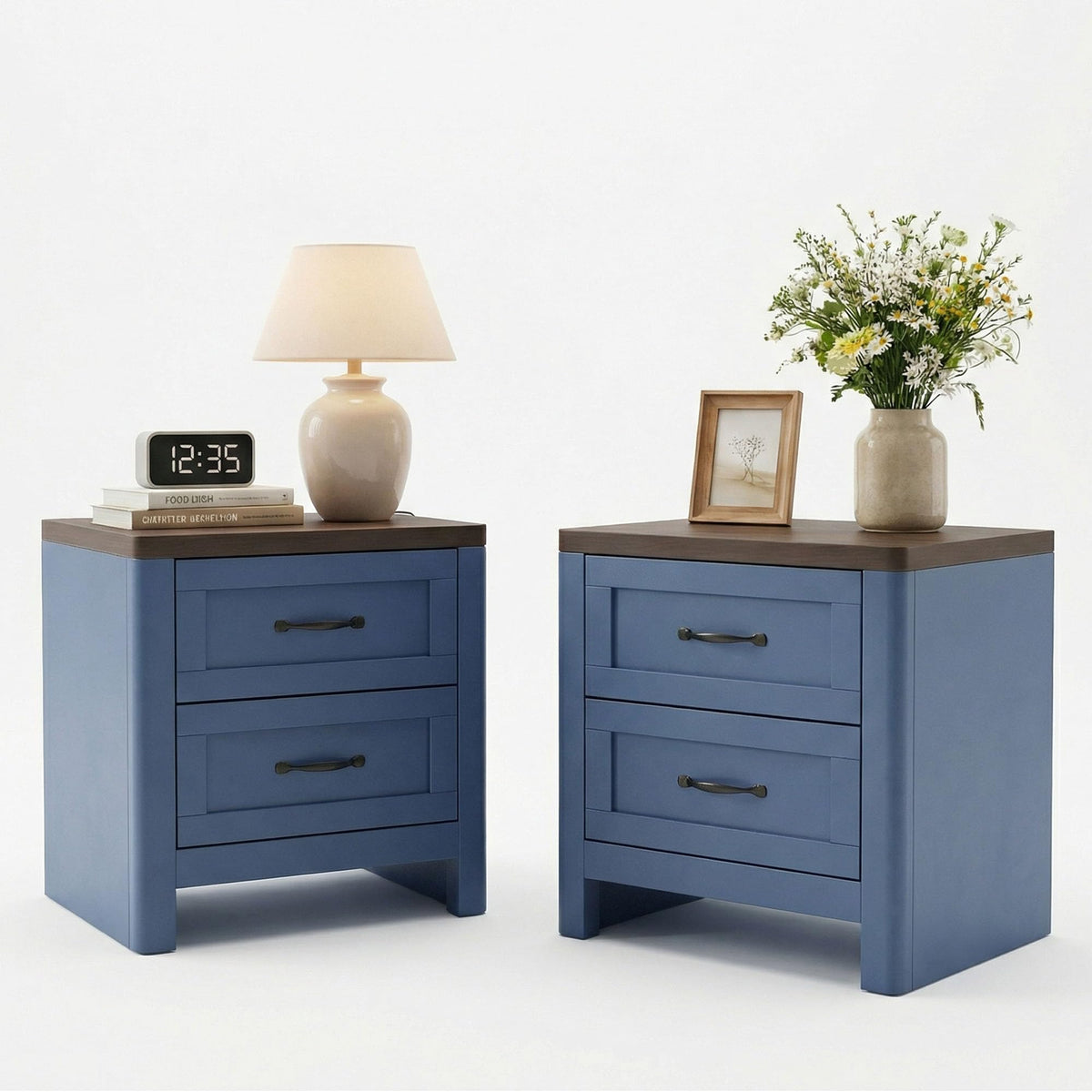 Blue Set of 2 2 Drawer Nightstand U419