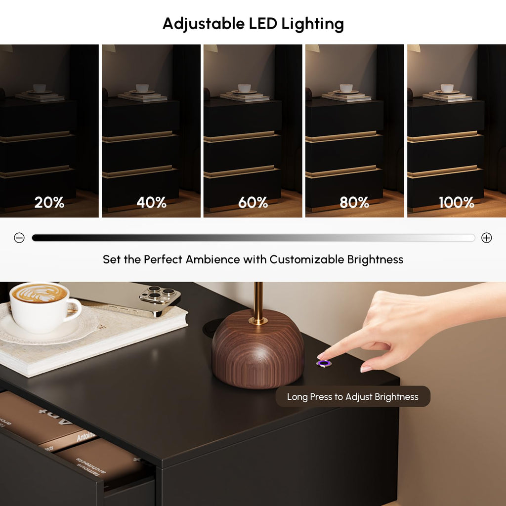 Black Set of 2 Nightstand with Wireless Charging and 3 Drawers Z992992