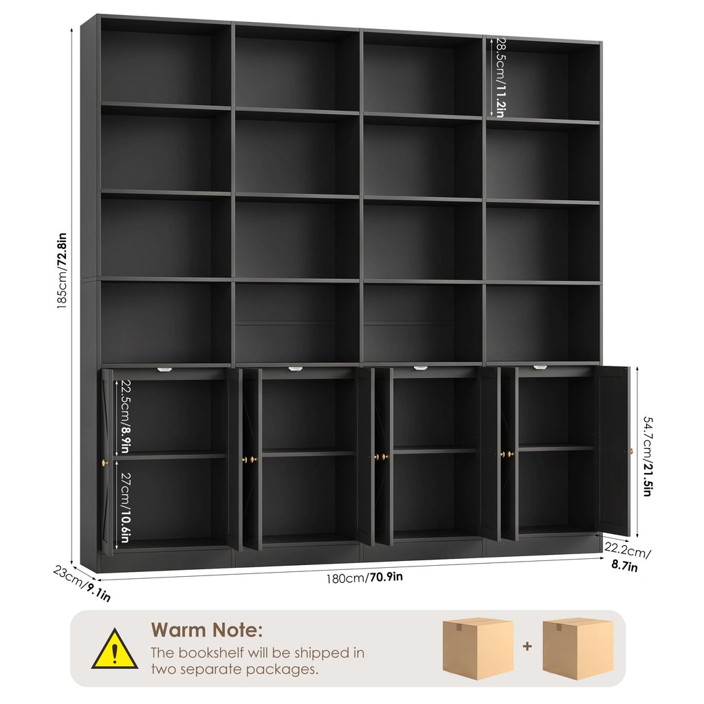 72.8" Black Bookshelf with 8 Doors W6934