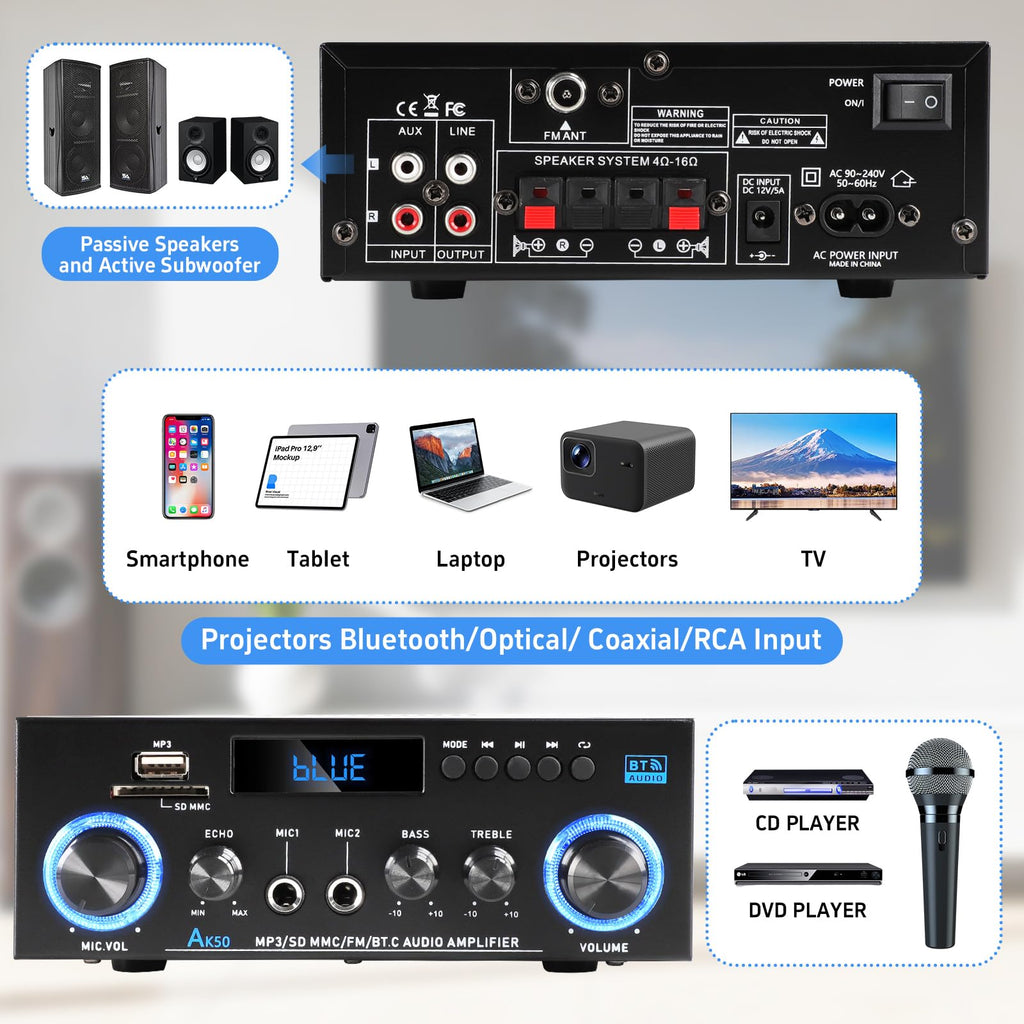 Bluetooth 5.0 2 Channel 400W Stereo Amplifier M10567