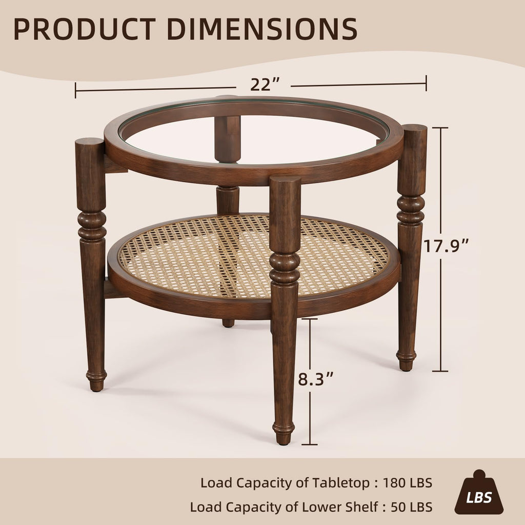 Round 22" Solid Wood Glass Top Coffee Table M97756