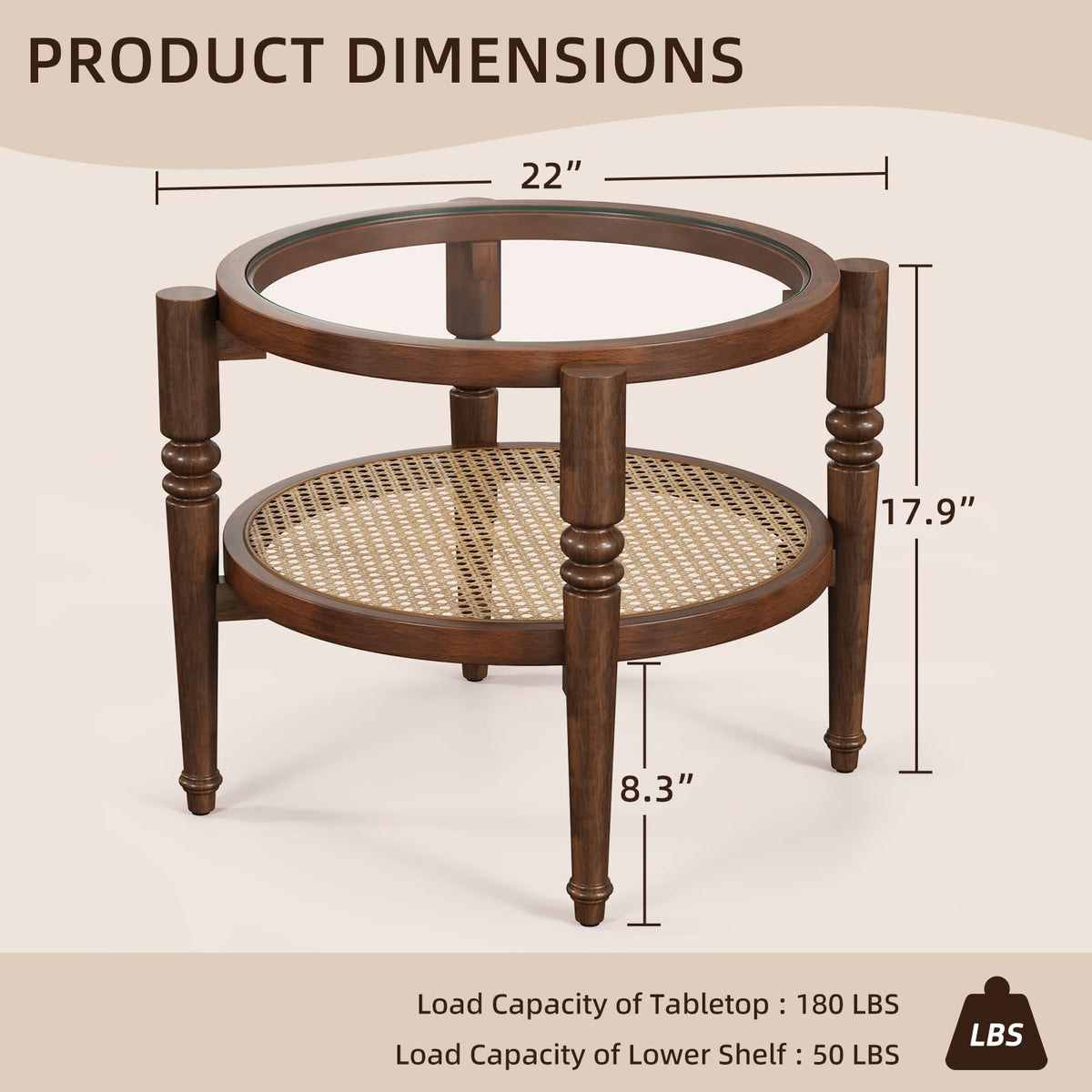 Round 22" Solid Wood Glass Top Coffee Table M97756