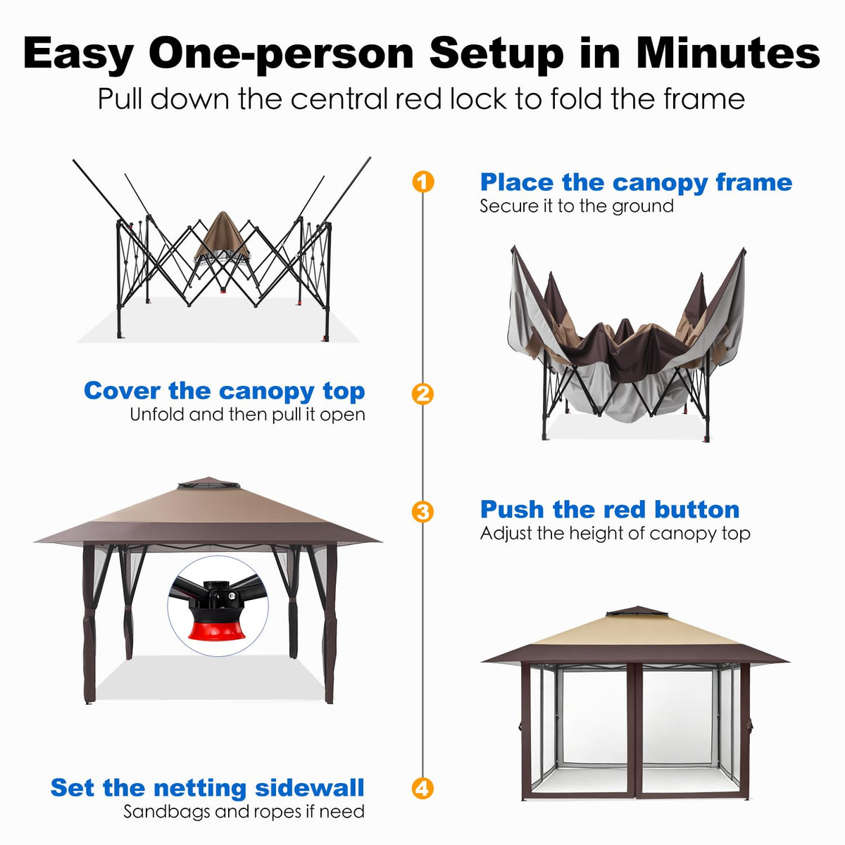 13x13 Pop Up Gazebo with Mosquito Netting Sidewall Y681595