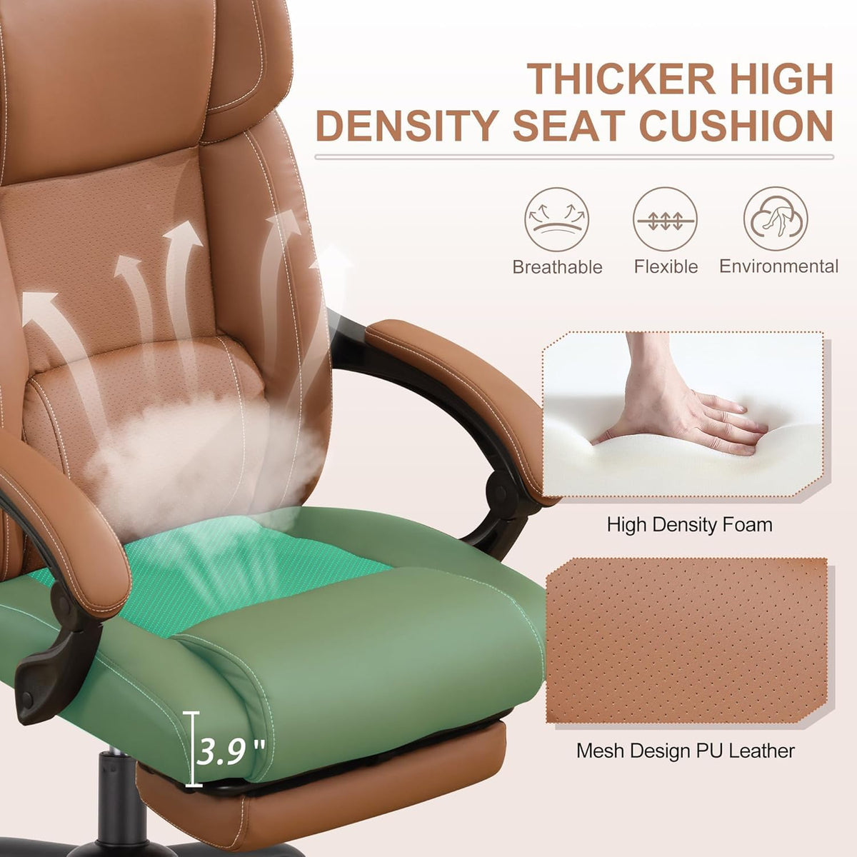 Brown Ergonomic Reclining Office Chair with Footrest and Lumbar Support X14649