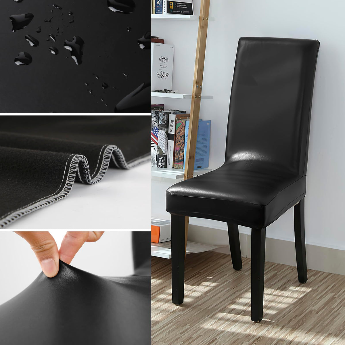 Black Pu Leather Chair Covers Set of 4 D745