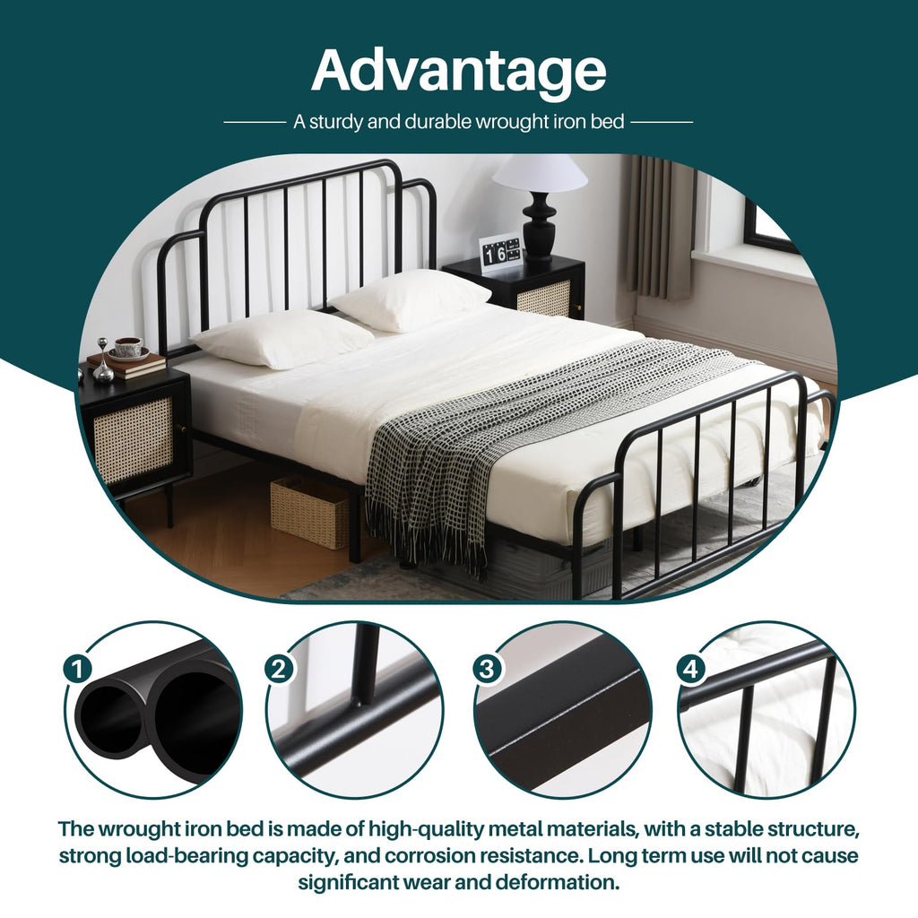 Black Full Size Metal Bed with Headboard and Footboard G700579
